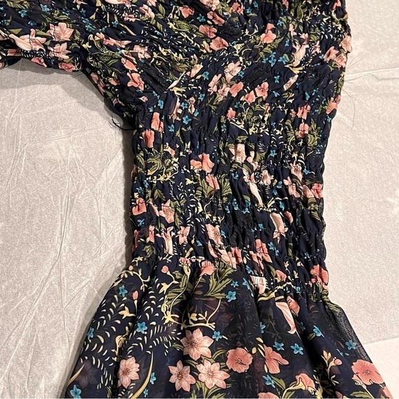 Essue Black Floral Print Gathered Ruching Top Sz-L - Picture 10 of 13